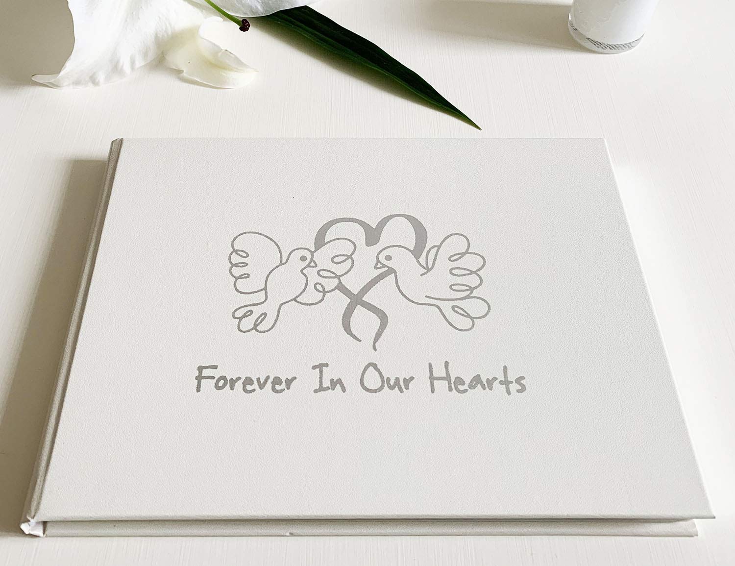 Esposti Condolence Book - In Loving Memory - Forever in Our Hearts Guest Book with Lined Inner Pages, 218 x 160mm, Pale Ivory - Elegant Condolences Book