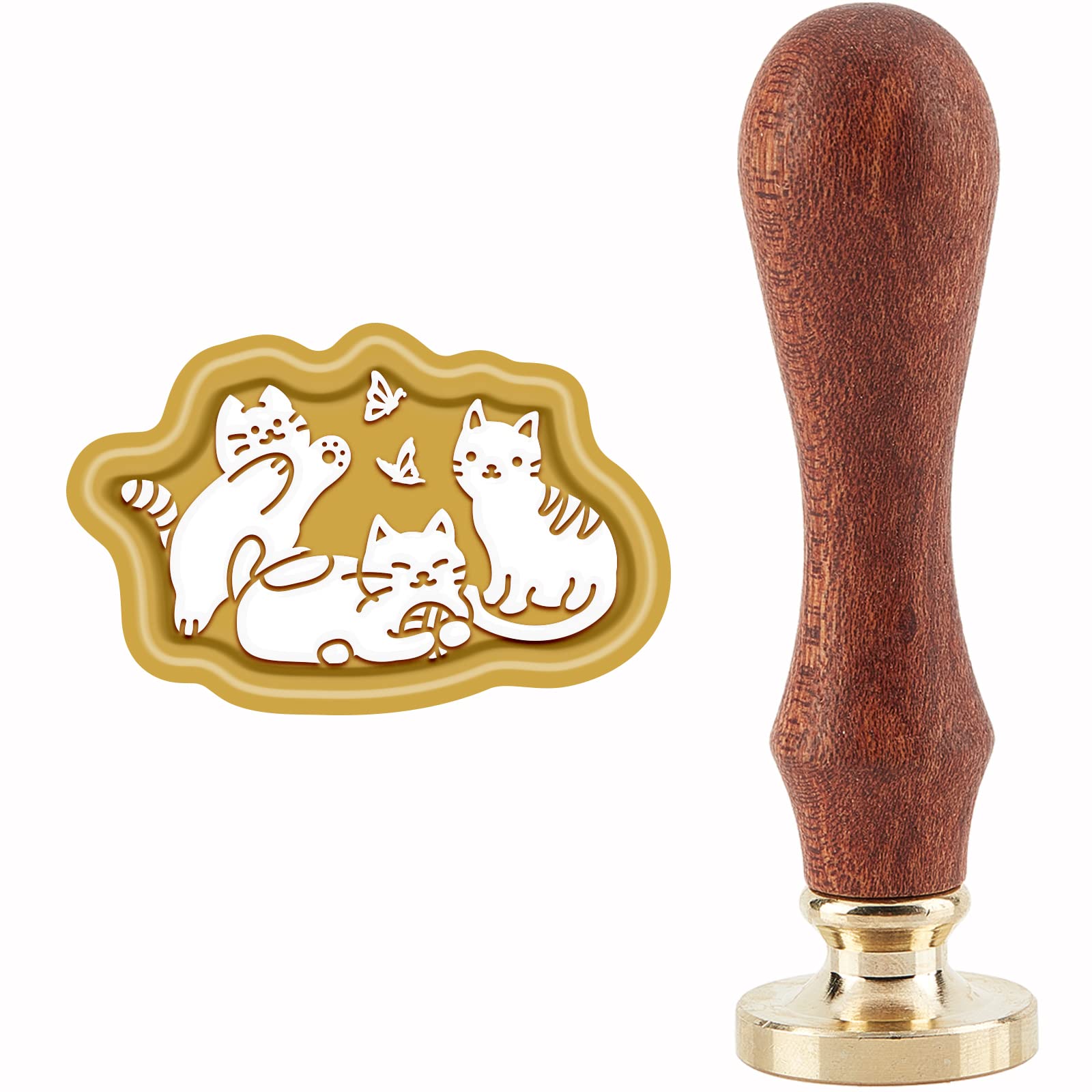 CRASPIRE Wax Seal Stamp Three Cats Sealing Wax Stamps Kitty Removable Brass Head Sealing Stamp with Wooden Handle for Card Invitations Gift Wrap Scrapbooking Decoration