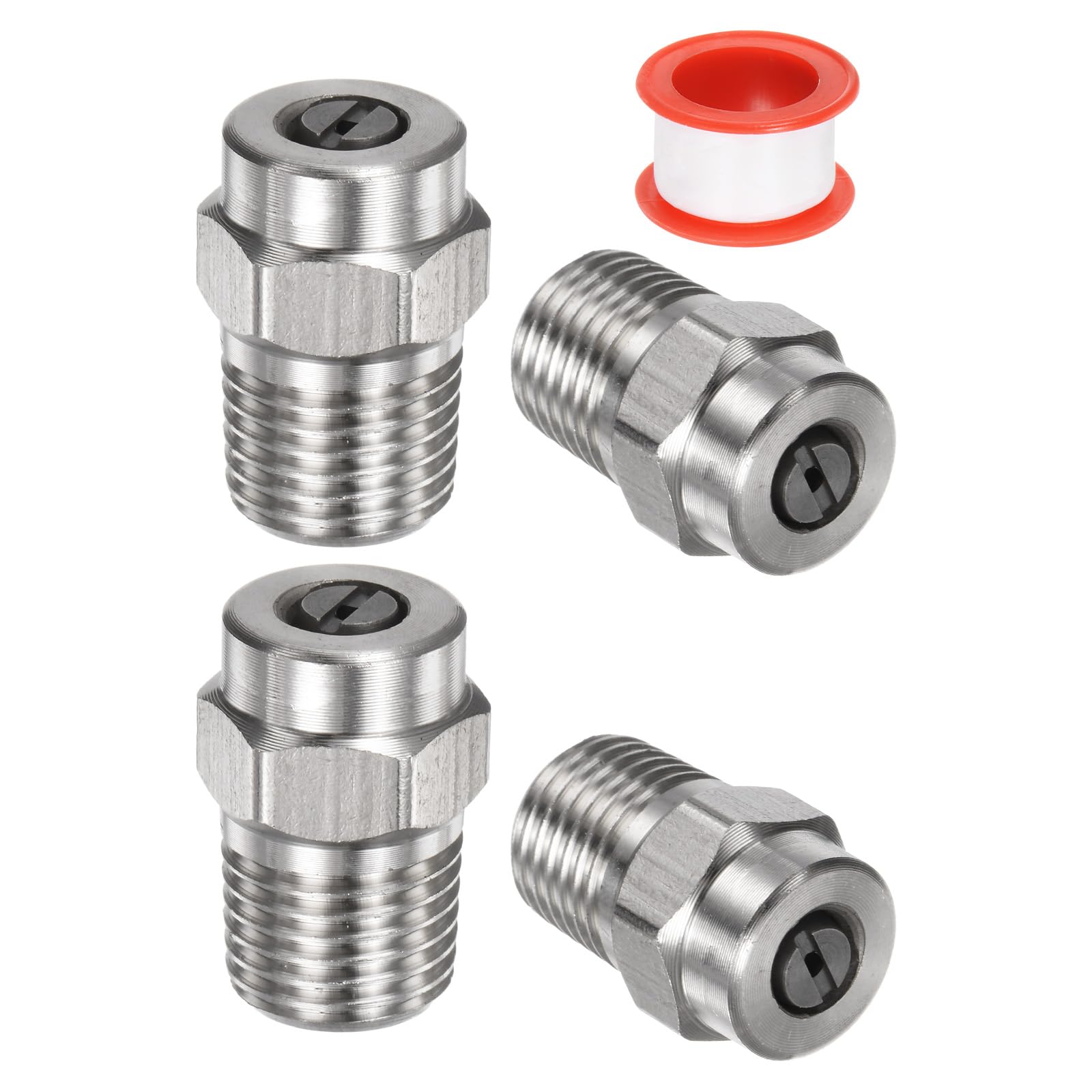 M METERXITY 4 Pack Surface Clean Tips - 40 Degree 1/4" NPT Male #40050 Pressure Washer Nozzles Cleaner Nozzle Replacement, Stainless Steel with Sealing Tape for Water Guns (1.382mm Orifice)