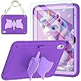 TOMORRY for iPad (A16) 11th Generation 11 Inch 2025/iPad 10th Generation Case 10.9 Inch 2022 with Tempered Glass Screen Protector,Unicorn Stand,Shoulder Strap,for iPad 10 Case Kids Girls (Dark Purple)
