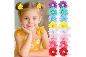 BESSRUNG 16 PCS Girls Toddler Flower Hair Ties No Damage Seamless Cute Flower Hair Bands with Pearl for Baby Kids,Soft Nylon Elastic Hair Ties for Thin Thick Hair Christmas Gift(Multicolor)