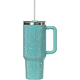 Sip+Sea Grenada 40oz Rhinestone-Encrusted Insulated Tumbler - Premium Bling Stainless Steel Water Bottle with Handle, Double Wall Vacuum Technology, Includes Leakproof Lid and Straw