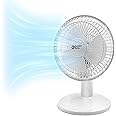 Comfort Zone 6-inch Mini Desk Fan with Fully Adjustable Tilt, Portable 2 Speed Tabletop Fan, Quiet Bedside or Office Fan with Stable Base, White