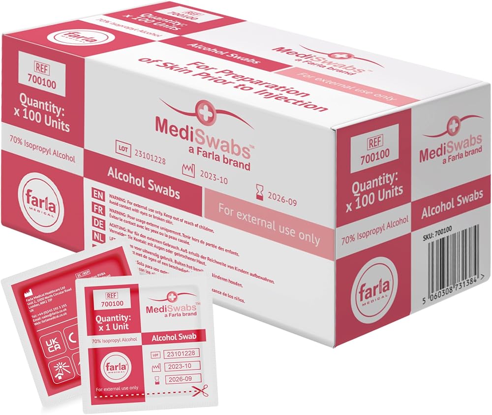 Farla Medical MediSwabs Pre Injection Alcohol Wipes 70% Isopropyl 100