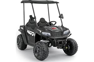 ELEMARA 24V Side by Side Electric Off-Road Truck, 4.5MPH, 2 Seater Ride on Toy for Big Kids w/Sun Shade, Electric Vehicles for Kids, 2 Shock Absorbers, 3 Speeds, LED Lights,Bluetooth Music, Black