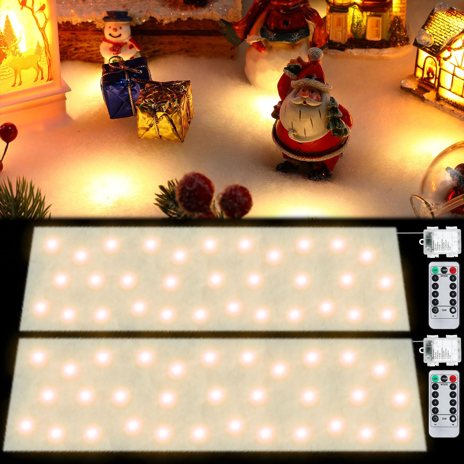 Photo 1 of ***READ CLERK NOTES*** Zhengmy 2 Pcs Christmas Snow Blanket with LED Lighted Remote Timer Xmas Table Runner Light Up Fake Snow Artificial Winter Blankets for Christmas Village Holiday Decorations (Warm White,59 x 16 Inch)