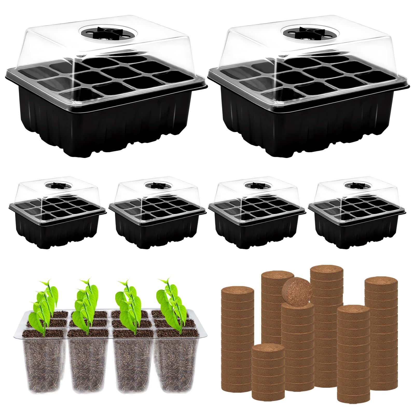 Photo 1 of ZeeDix 6 Set Seed Starter Tray Kits, 6 Pack Seed Trays with 90 Pack Coco Coir Pellets, Adjustable Humidity Germination Tray with Dome Lids for Indoor Plants, Mini Greenhouse for Vegetables Garden