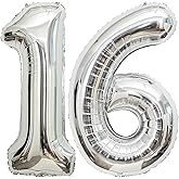 16 Number Balloons Silver 16 or 61 Balloons Number 40 Inch Number 16 Foil Mylar Balloons for 16 or 61 Birthday Party 16 or 61 Anniversary Events Decorations