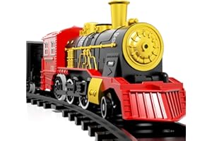 Kukufun Electric Train Set for Kids, 43 PCS Classic Train Toys Sets for Boys Girls Steam Locomotive Engine, Lights & Sound, Tracks, Birthday Toys for Age 3 4 5 6 7 8 9 Years Old Kids