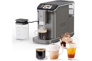 EUKER Espresso & Coffee Machine with Automatic Milk Frother, 20 Bar Built-In & Adjustable Espresso Bean Grinder, 1-15 Adjustable Grind, Touch Screen Coffee Machine with 1.5L Water Tank for Coffee Lover