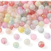 Sparkeads 200 Pcs Crackle Glass Beads Lampwork Beads Assorted Crystal Beads 10mm Baking Painted Round Bead for Bracelet Earring Necklaces Making and DIY Crafts Handmade Decoration Jewelry Making