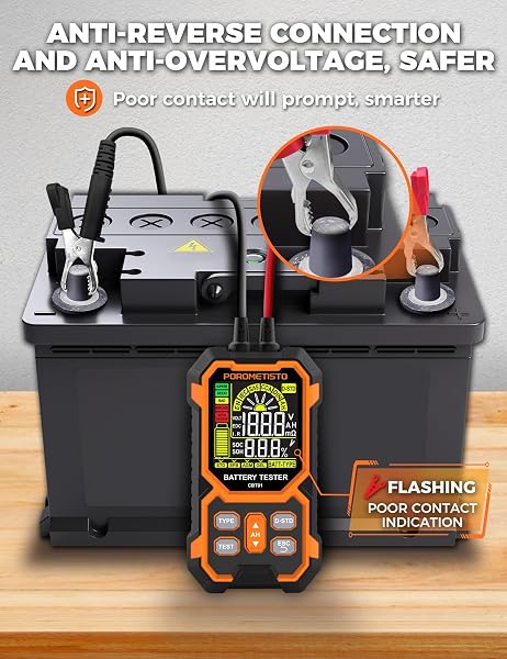 POROMETISTO CAR BATTERY TESTER, 12V/24V AUTOMOTIVE BATTERY DIAGNOSTIC TOOL, 50-2000 CCA LOAD CAPACITY, DIGITAL BATTERY ANALYZER & VOLTAGE METER FOR CAR TRUCK MOTOR SUV BOAR ATV RV