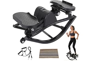 Rock Stepper for Exercise at Home, Lateral Rocking Stepper with Digital Counter & Resistance Bands, 300 LBS Weight Capacity &