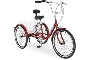 MOONCOOL Adult Tricycles 3 Wheel 7 Speed Trikes, 20/24/26 inch Adult Trikes 3 Wheeled Bike with Basket for Seniors, Women, Men