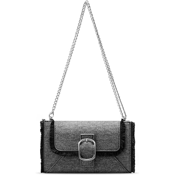 Vulkitty Women's Crossbody Bag - Small Denim Texture Purse With Adjustable Chain Strap & Tassel Detail - View #10