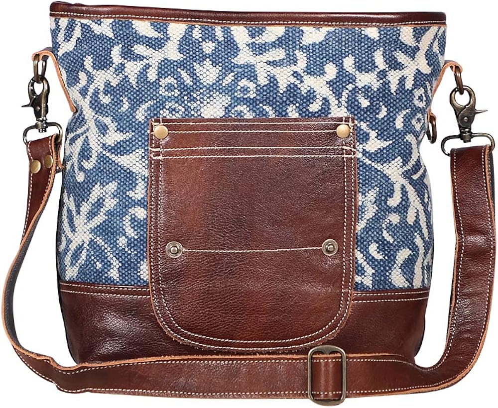 Myra Bags Blue Bliss Canvas, leather & Rug Shoulder Bag S