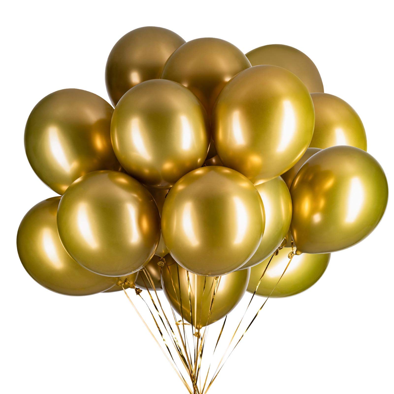 GAKA FAVOR Chrome Balloons 12inch 50 Pcs Gold Latex Metallic Thicken Helium Shiny for Weddings, Birthdays, Bachelor, Graduation Party Decorations Supplies - Metallic Gold