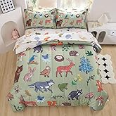 lishjekee Wild Animal Comforter Twin for Kids 5Pieces Jungle Animal Bedding Set Bed in A Bag for Boys Teens Girls Forest Wildlife Comforter and Sheets Set Woodland Bear Wolf Deer Bed Set Home Decor