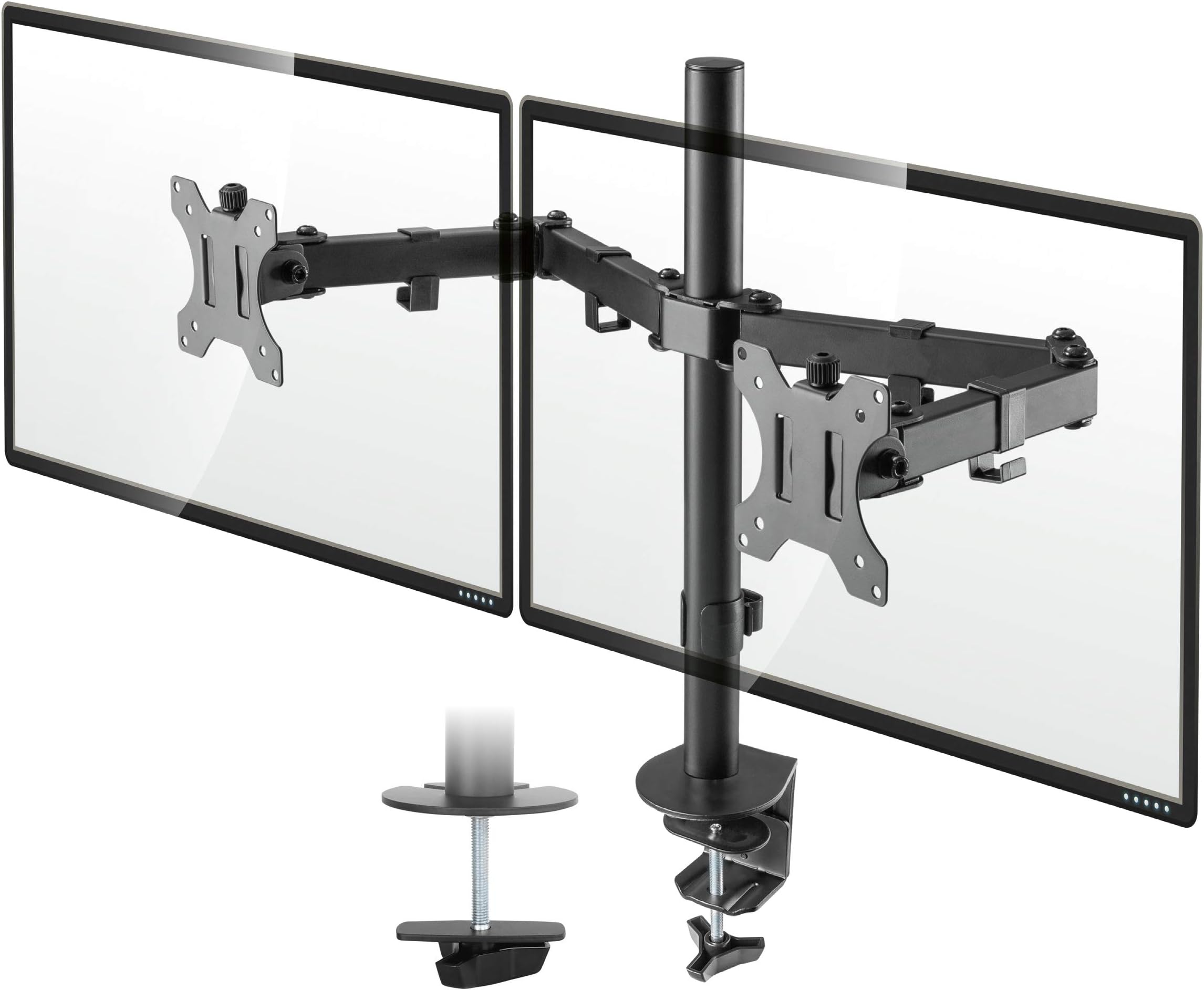TTAP Monitor Mount for 13-27” Screens - Double Arm Desk Stand Bracket with Clamp - Ergonomic 90° Tilt, 360° Rotation & 180° Swivel Arm - VESA Dimensions: 75x75-100x100