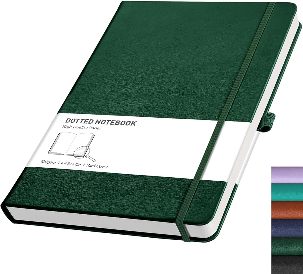 RETTACY Dotted A4 Notebook 192 Pages Leather Hard Cover 21.5 x 27.9cm Dark Green