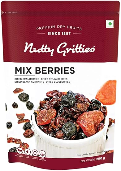 Nutty Gritties Mix Berries - Dried Black Currants, Blueberries, Strawberries and Cranberries - 200GMS