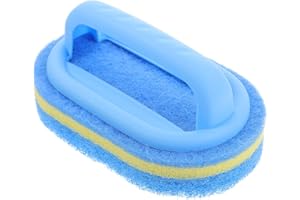 EXQUIMEUBLE 2pcs Blue Sponge Brushes with Handle for Bathroom and Kitchen Cleaning, Comfortable Grip Handheld