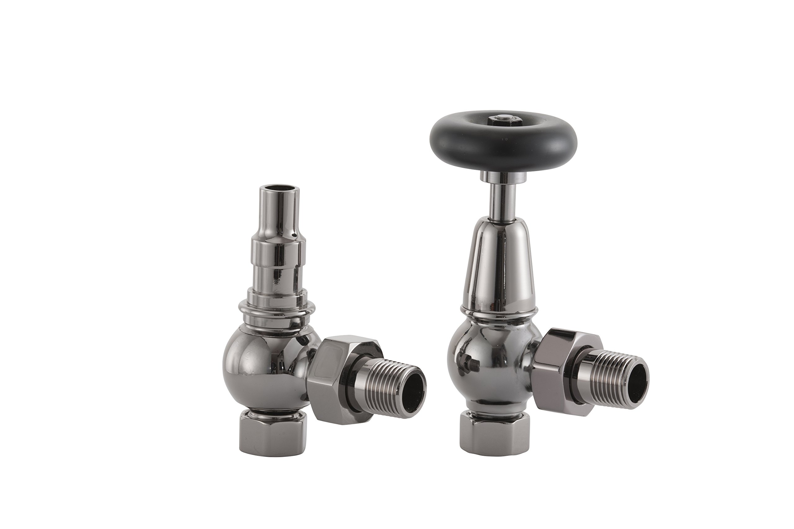 UK-20 BN Arroll traditional manual Radiator valve in black nickel with FSC certified black wooden wheel head & lockshield