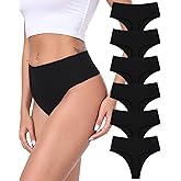 AYMEFF Cotton Thongs for Women High Waisted Seamless No Show Thong Stretchy Comfort Panties S-XL