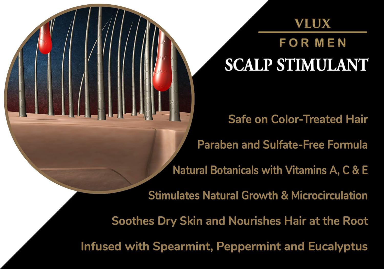Vlux for Men Scalp Stimulant for Hair Growth, 2 oz, Natural Botanical Extracts Nourish Follicles, Fight Hair Loss, & Condition Skin, Increase Microcirculation for Strong, Healthy Results : Beauty