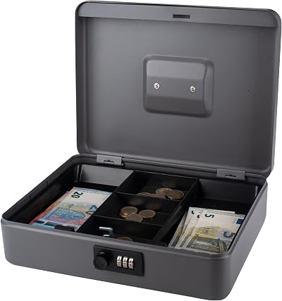Pavo Metal Cash Box 12 Inch with Combination Lock Dark Grey