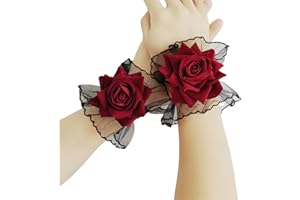 BASEMMAHER Gothic Rose Lace Gloves Hand Sleeve Black Lace Elastic Bracelet Wine Red Flower Wrist Cuff Dress Accessories for Women Girls Wedding Halloween Prom Masquerade Party Clothing 1 Pair