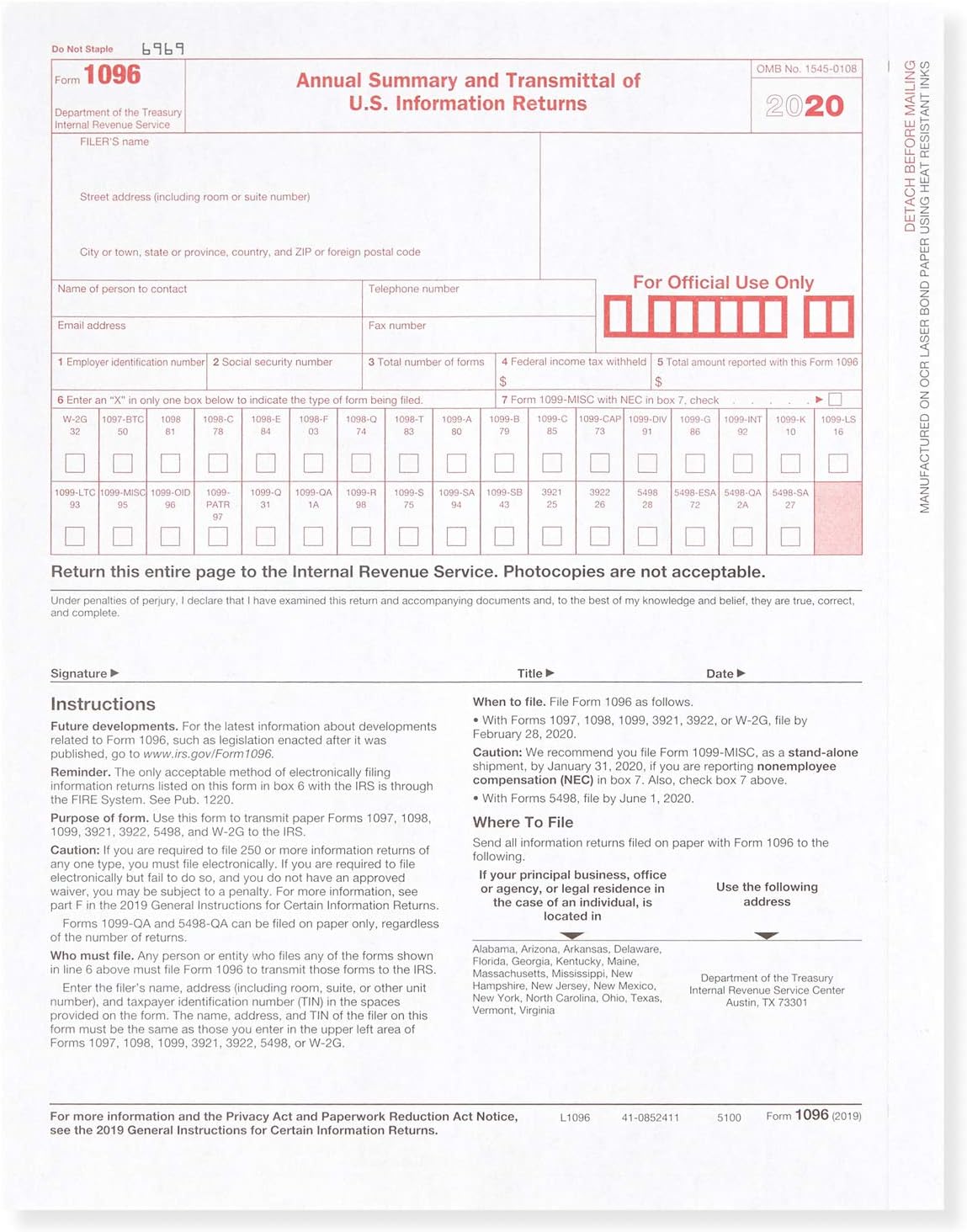 Blue Summit Supplies 1099 NEC Tax Forms 2020, 50 4 Part Tax Forms Kit, Compatible with QuickBooks and Accounting Software, 50 Self Seal Envelopes Included : Office Products