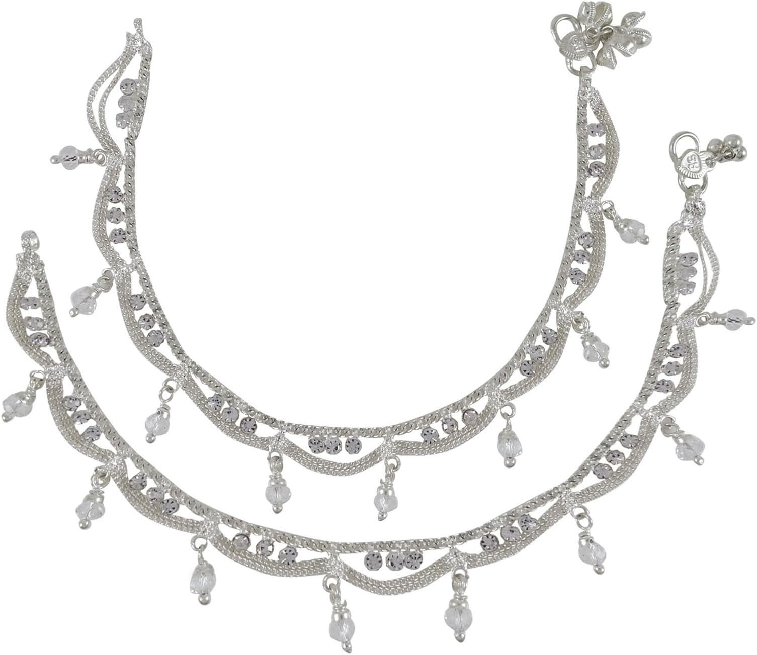 Banithani Ethnic Indian Traditional Silver Tone CZ Payal Bridal Anklet Women Foot Jewellery