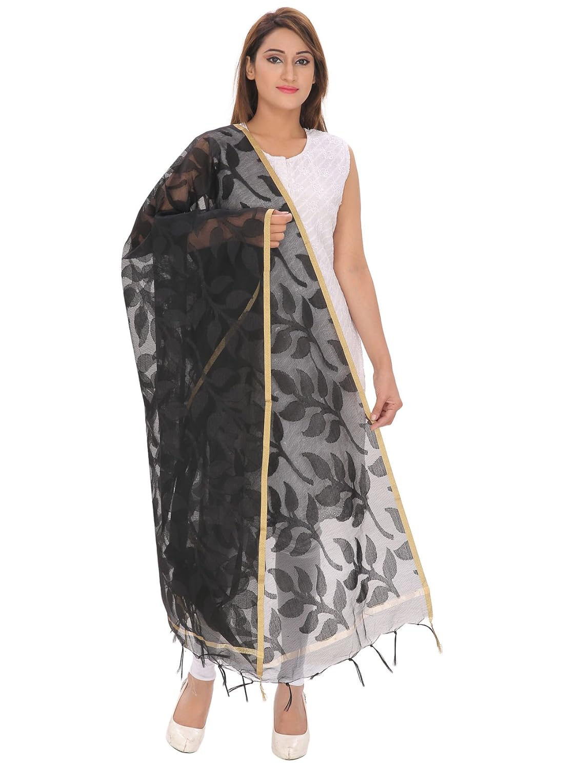 devam women's cotton silk blend banarsi jacquard dupatta(lh-395_black_free size)