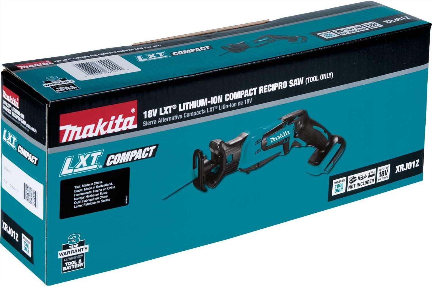Makita XRJ01Z 18-Volt LXT Lithium-Ion Cordless Compact Reciprocating Saw (Tool Only, No Battery), Bare Tool - - 