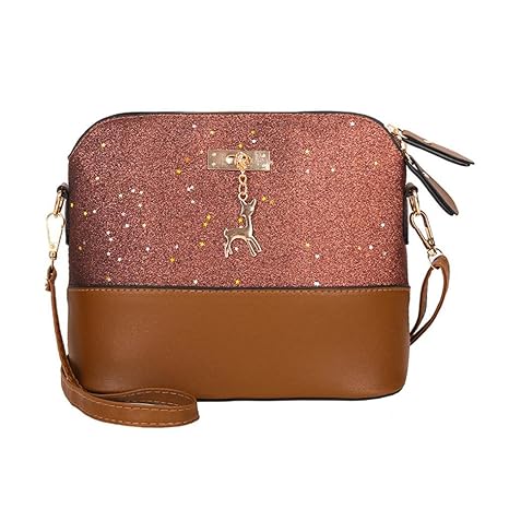 Malloom® Damen Leder Crossbody Tasche Pailletten kleine Hirsch Umhängetaschen Messenger Bag Frau Pailletten Fawn Leder Shell 