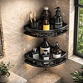 Kit Com 2 Prateleiras de Canto para Banheiro Suporte para Shampoo e Sabonete Nicho Organizador Instalação sem Furos