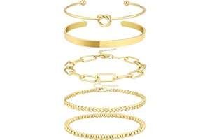 Dainty Gold Bangle Bracelets for Women Fashion 14K Real Gold Plated Cuban Link Chain Bracelets Stack Adjustable Gold Beaded B