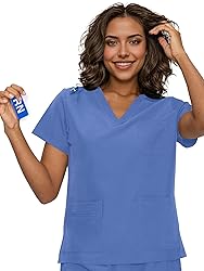 floralhue Scrub Tops for Women, Curved V-Neck Scrub