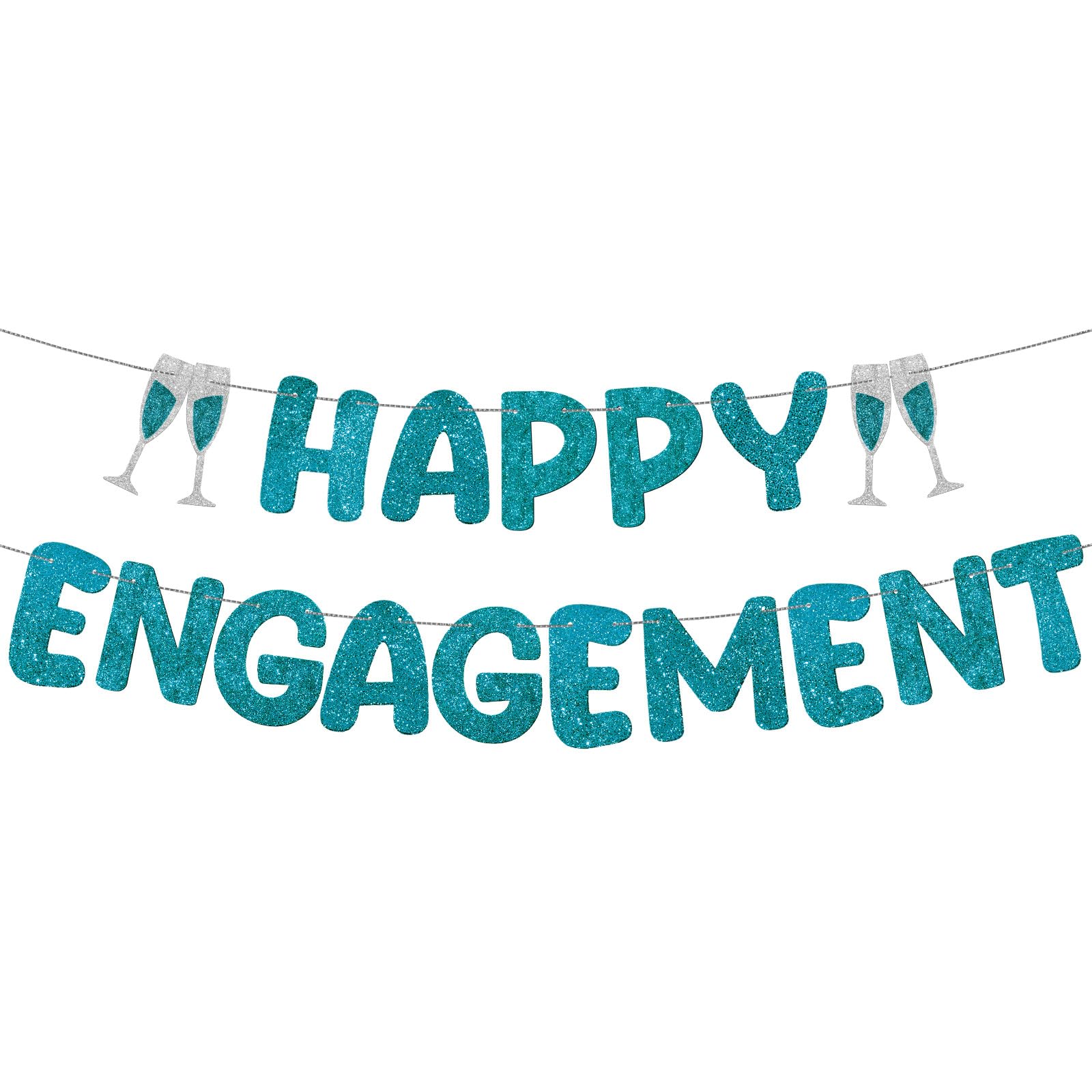 Photo 1 of Breling Pre Strung Happy Engagement Banner Glitter Engagement Party Decorations for Congratulations Engaged Wedding Shower Signs Decor(Teal)