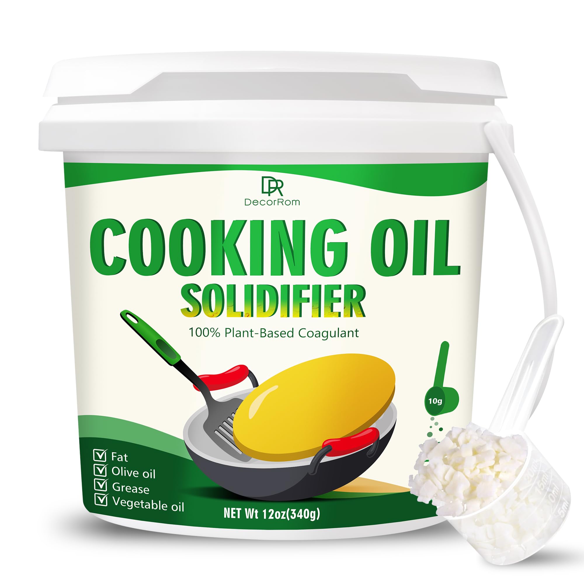 Cooking Oil Solidifier Powder 340g - Plant-Based Frying Away Oil Disposal - Vegetable Oil for Clean up Kitchen Oil Stains - Fast Solidifies Waste Oil