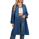 LifeShe Denim Trench Coat Women Midi Long Jean Jacket Oversized Single Breasted Maxi Duster Overcoat