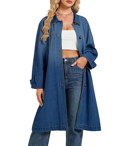 Woman Within Pleat-Back Denim Jacket Long Oversized Jean Coat - S