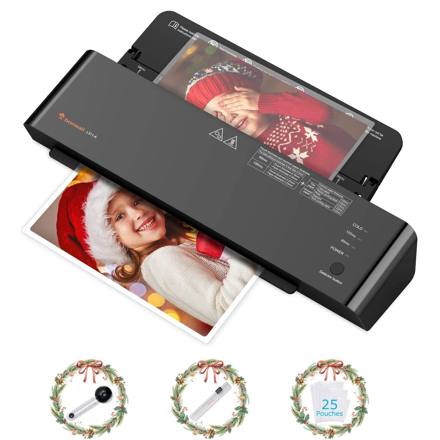 Bonsaii A4 Laminator, 3.5-Minute Quick Warm-up, 270mm/min Speed with Hot 2 Rollers, Max 240mm(A4 Size) Width for Documents/Photos/Cards,Jam Release Switch, White(L409-A)