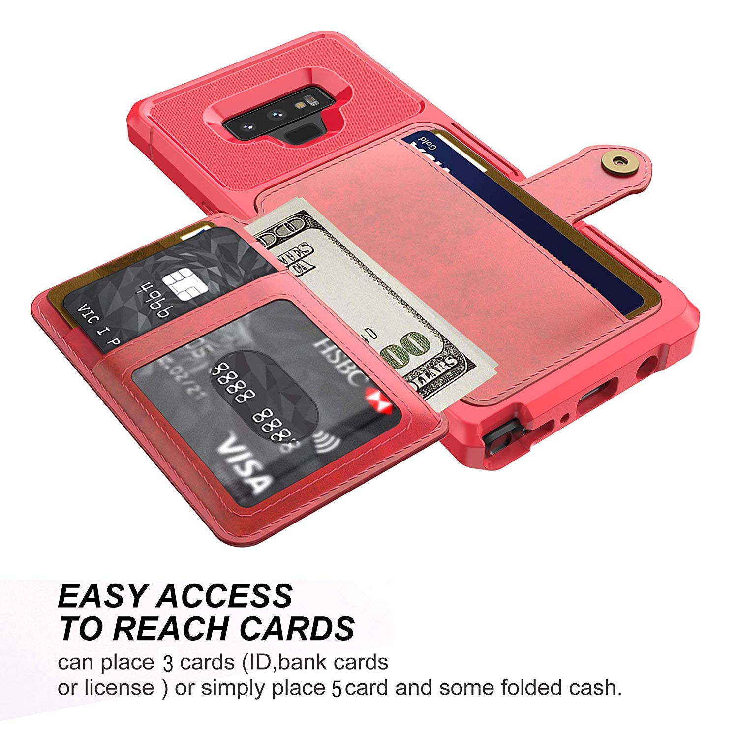 YNBY Galaxy S9 Plus Case, Sumsung S9 Plus Wallet Flip Leather Kickstand Fit Magnetic Car Charger Mount Slim Durable Shockproof Protective Case Cover with Card Holder (Red)