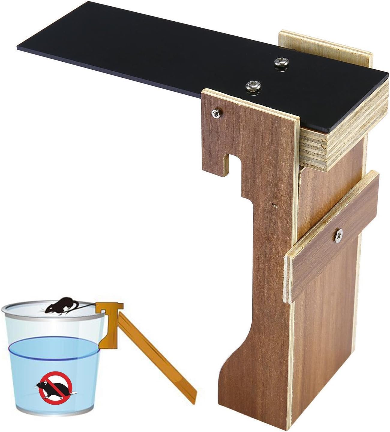 Walk the Plank Mouse Trap, Auto Reset Humane Bucket Rat Traps, Killer for Mice Using Natural Wood