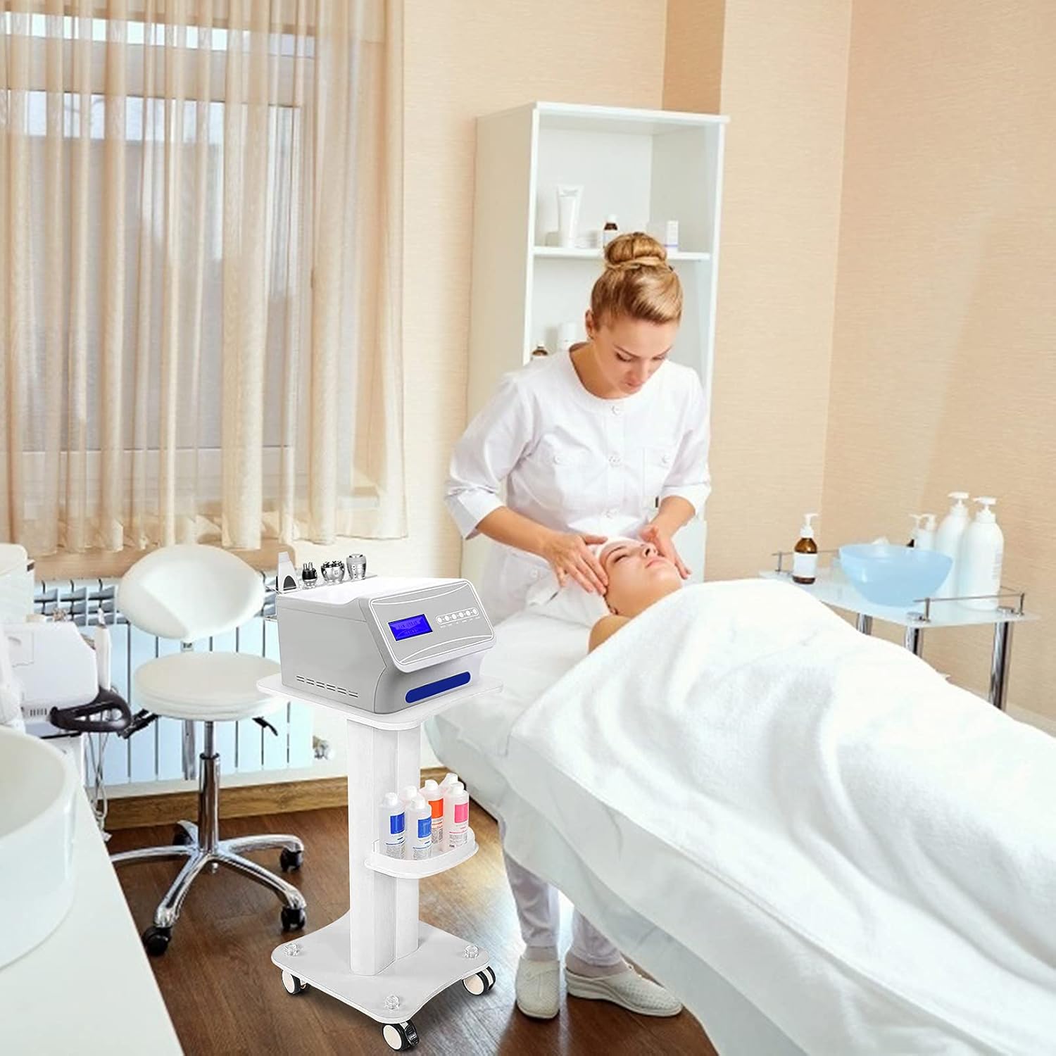 Salon Trolley, Rolling Salon Trolley Cart, ABS Beauty Salon Trolley with a Tray on Each Side, Aluminum White Trolley for Home or Beauty Salon Use: Beauty