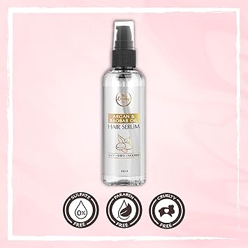 The Beauty Co. Argan & Baobab Hair Serum For Frizzy Hair, 100 ml | Almond Oil | Argan Kernel Oil | Vitamin E | Baobab Oil | Made in India