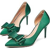Womens Bow Heels Closed Pointed Toe Dress Shoes Stiletto Slip on Wedding Pumps