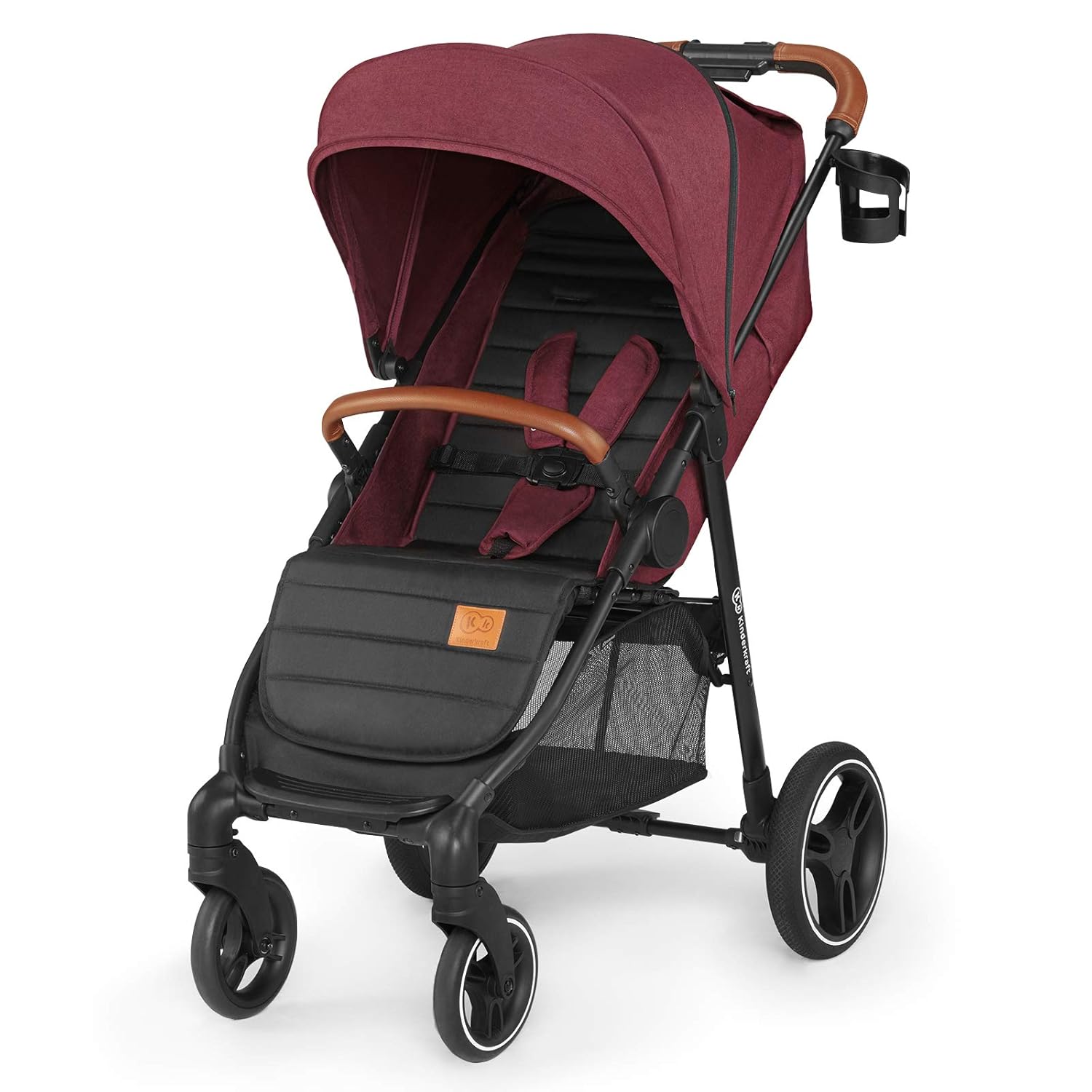 Kinderkraft Kinderwagen GRANDE 2020, Kinderbuggy, Liegebuggy, Sportwagen, Großer und Bequemer Buggy, Zusammenklappen mit Schlaffunktion, Große Bude mit Allradaufhängung, Geräumiger Sitz, Burgund